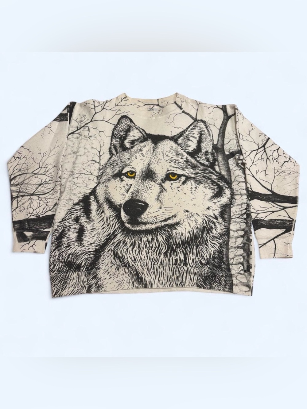 Vintage Free Style Wolves AOP Graphic Crewneck Sweatshirt Size L 1990s Wildlife